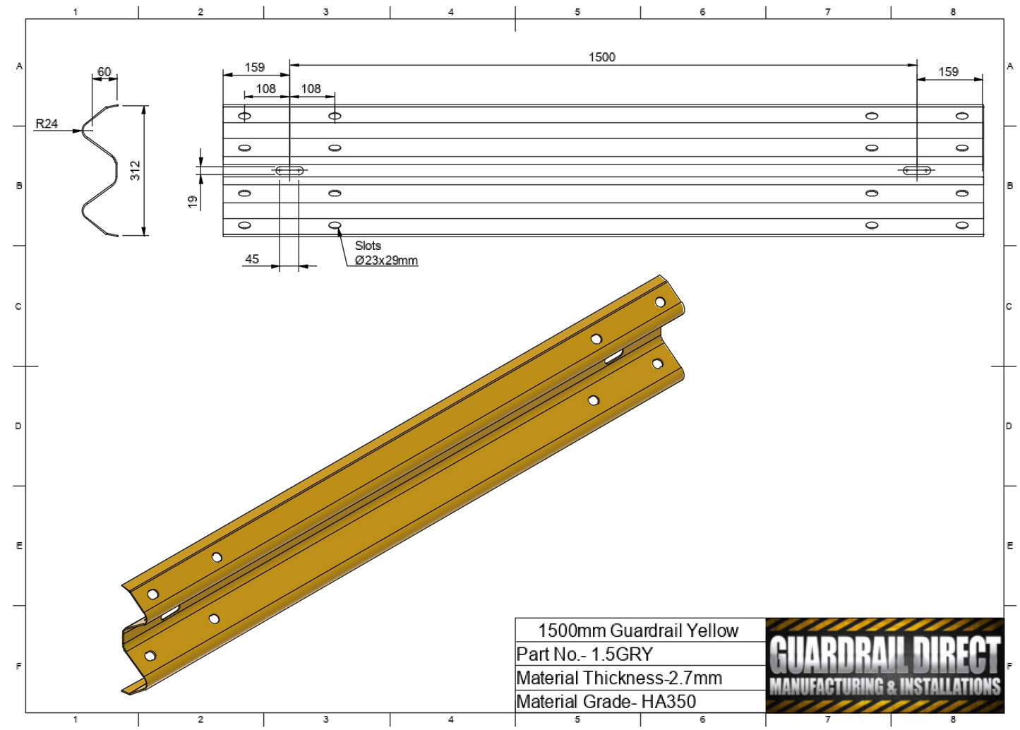 1500mm Guardrail Yellow