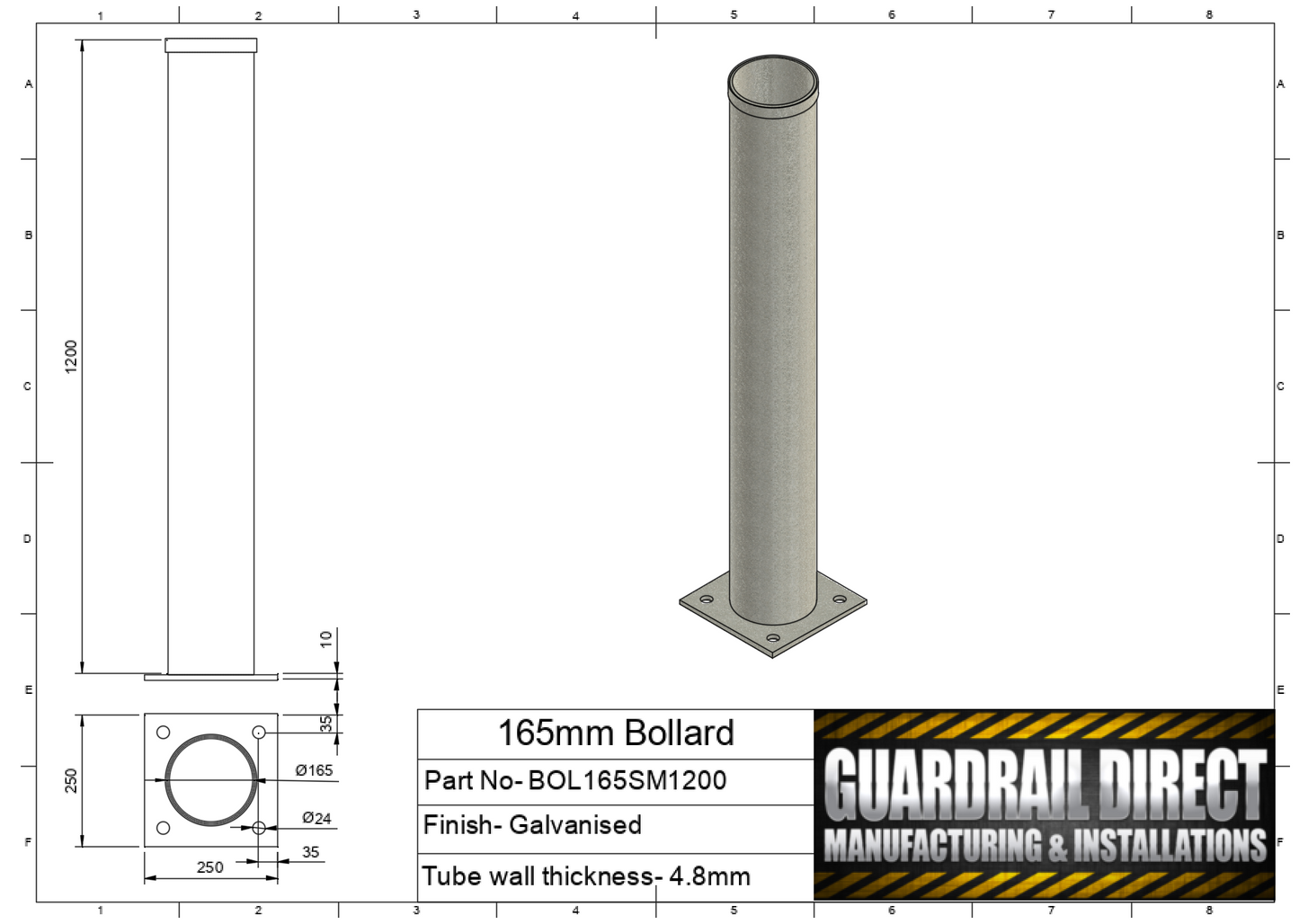 165mm Surface Mounted Bollard