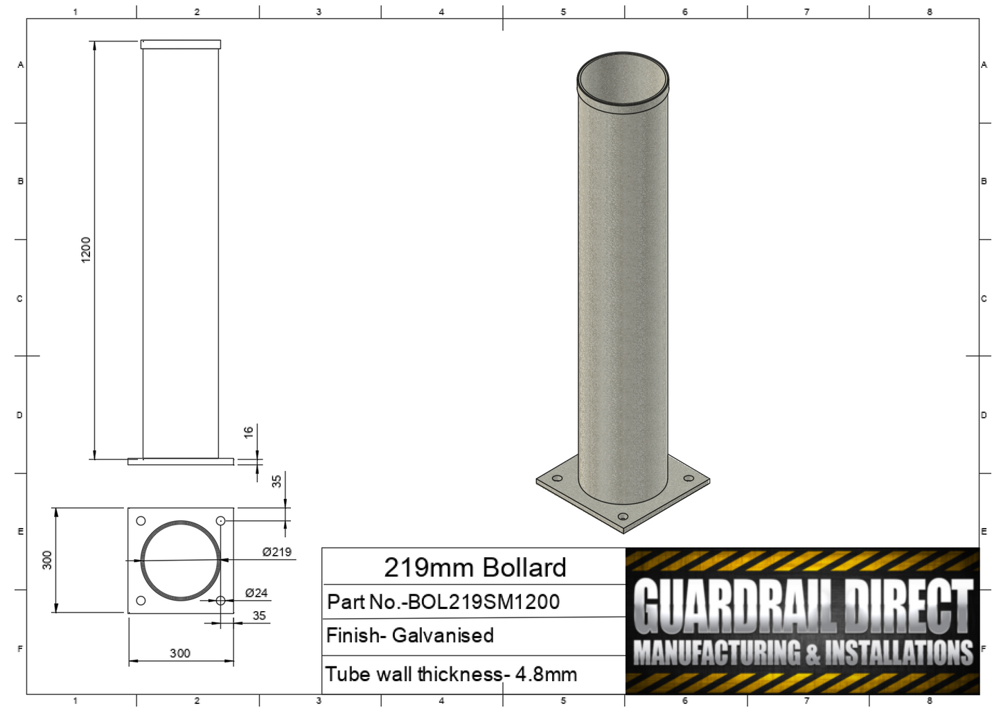 219mm Surface Mounted Bollard