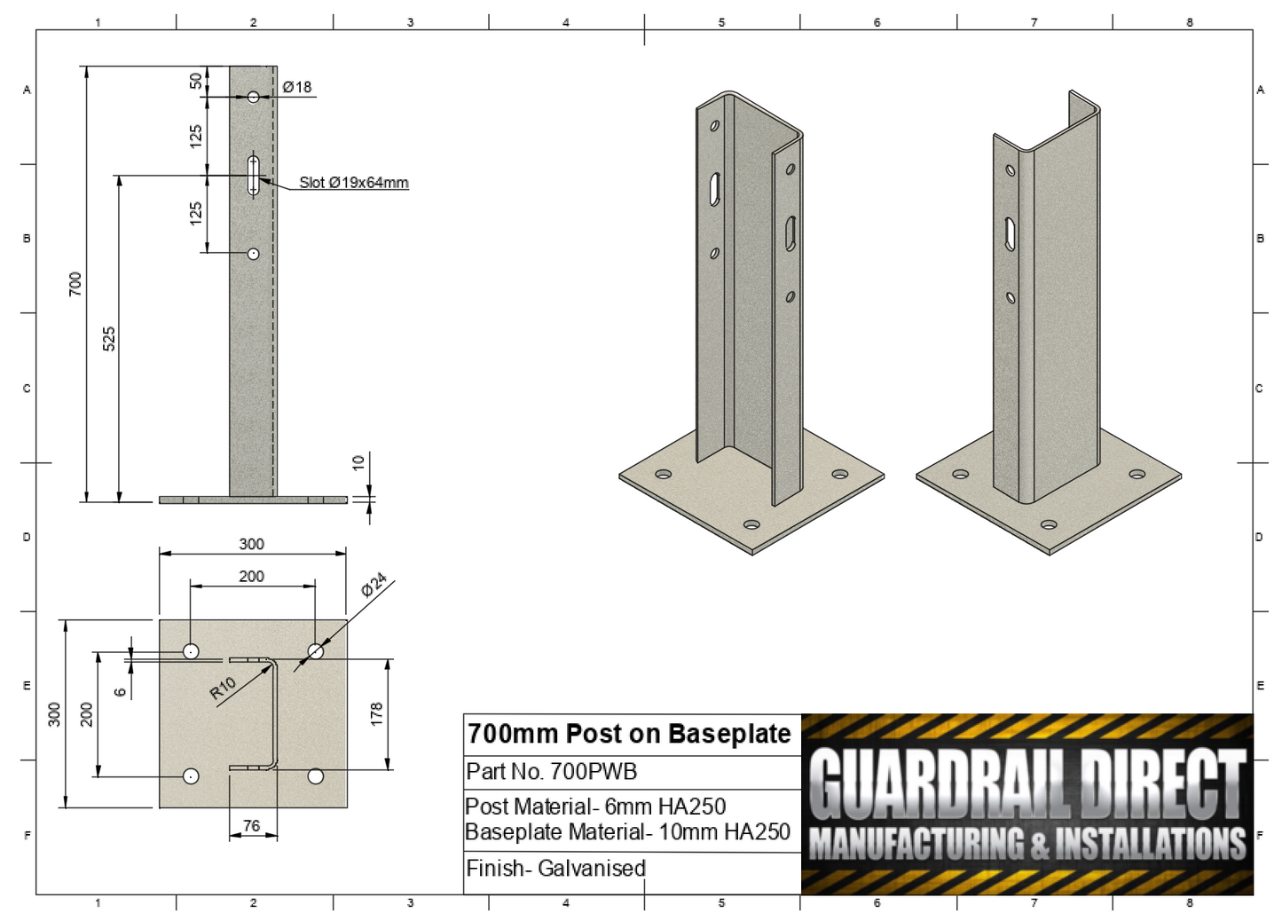 700mm Post on Baseplate