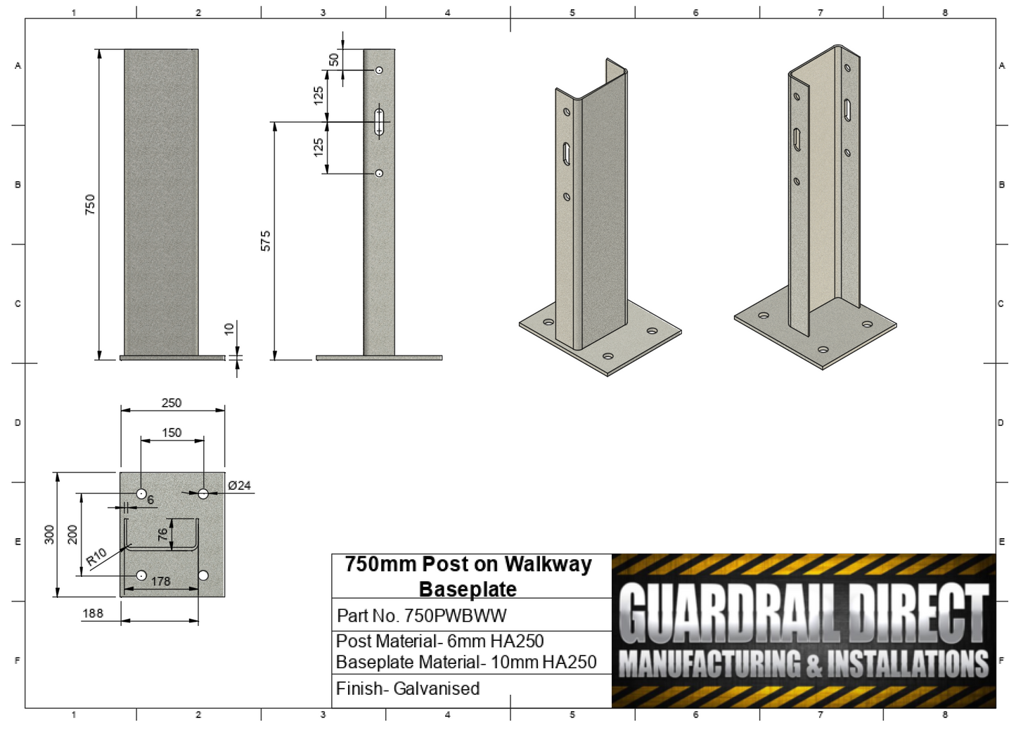 750mm Walkway Post on Baseplate