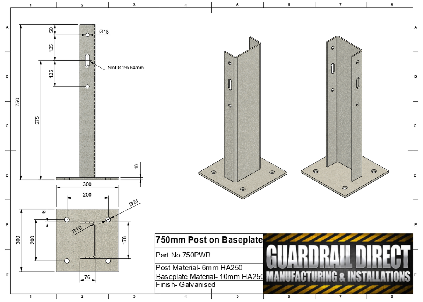 750mm Post on Baseplate