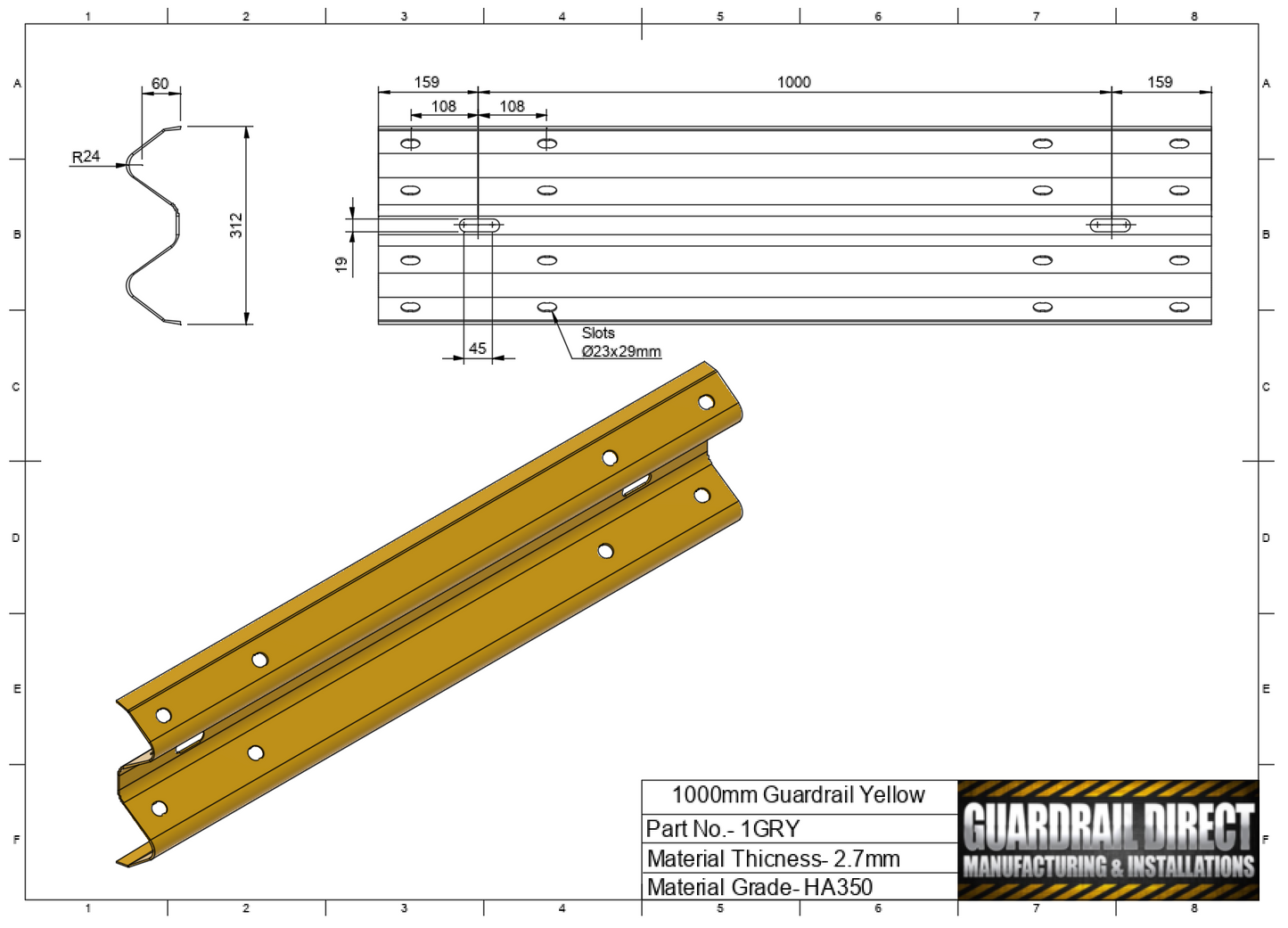 1000mm Guardrail Yellow