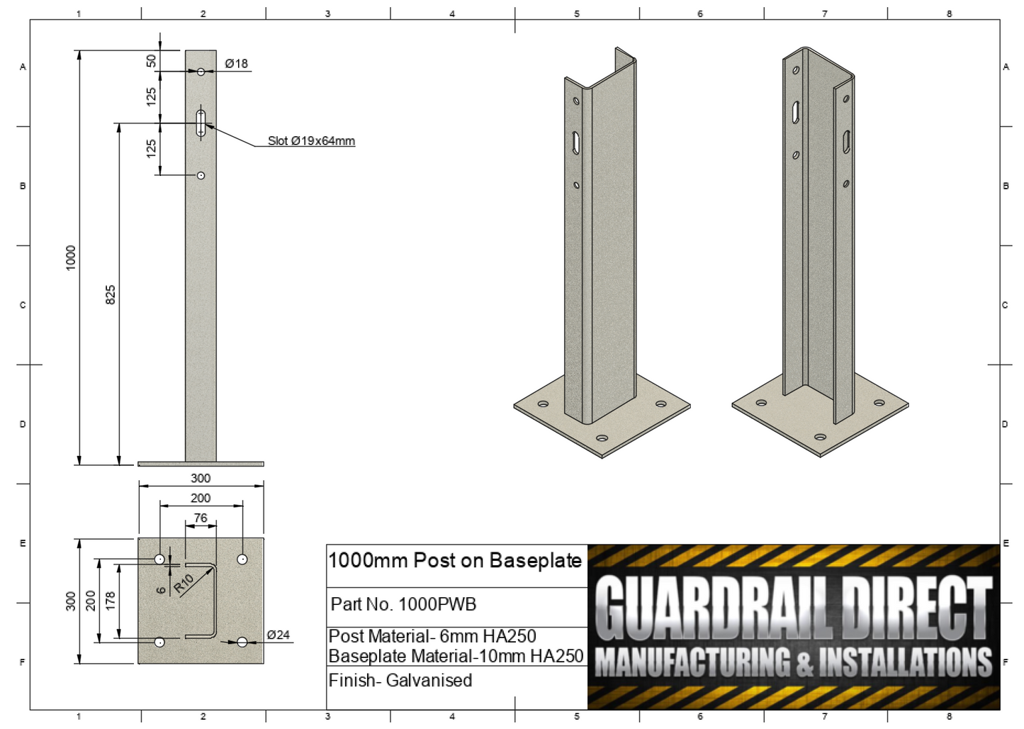 1000mm Post on Baseplate