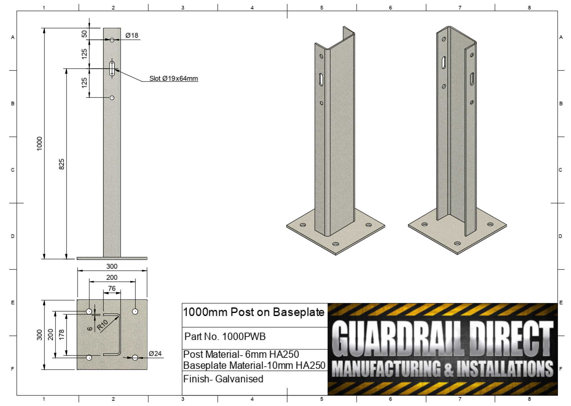 1000mm Post on Baseplate