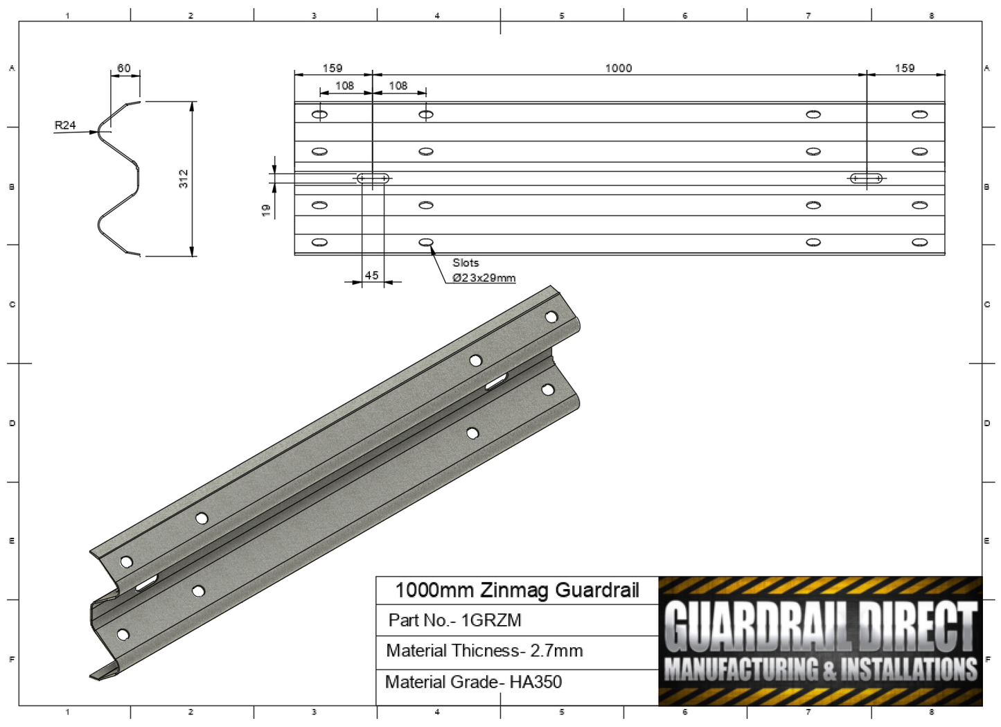 1000mm Zinmag Guardrail