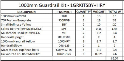1m Guardrail kit with yellow bullnoses and handrail