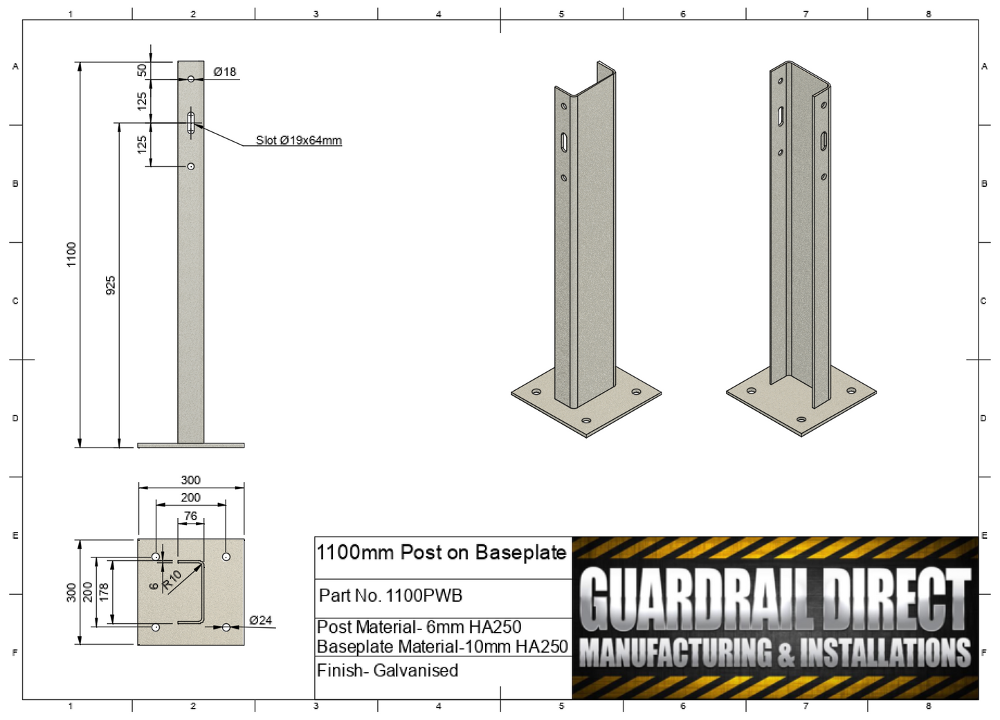1100mm Post on Baseplate