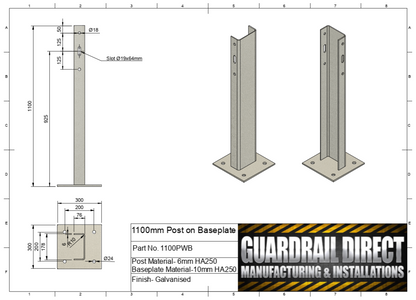 1100mm Post on Baseplate
