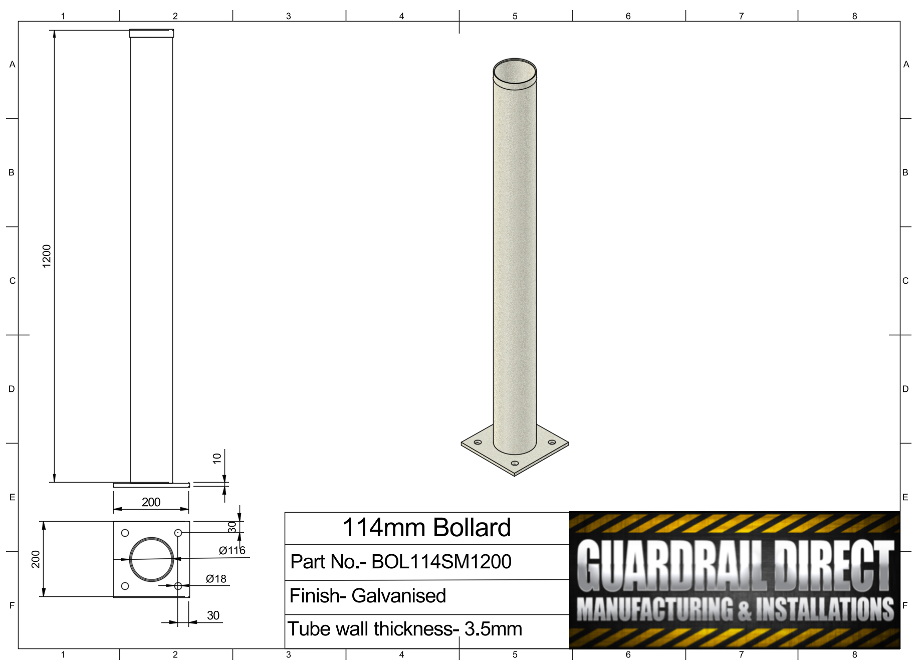114mm Surface Mounted Bollard