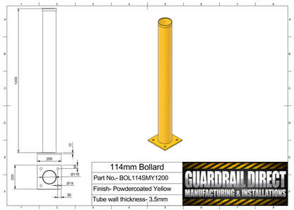 114mm Surface Mounted Bollard Yellow