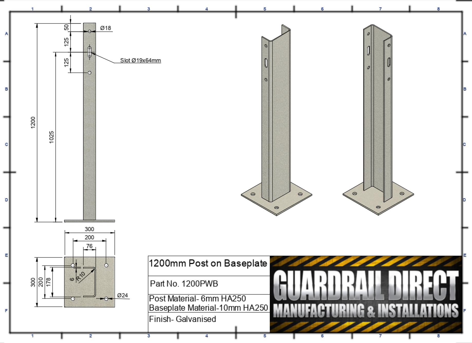 1200mm Post on Baseplate