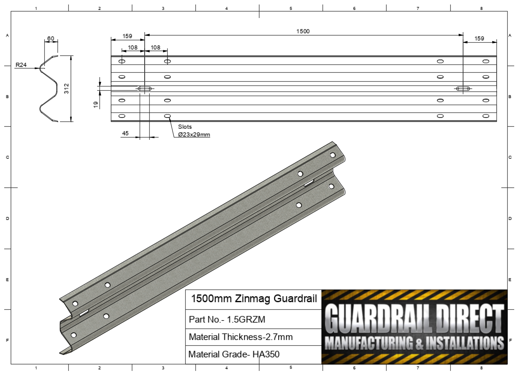 1500mm Zinmag Guardrail