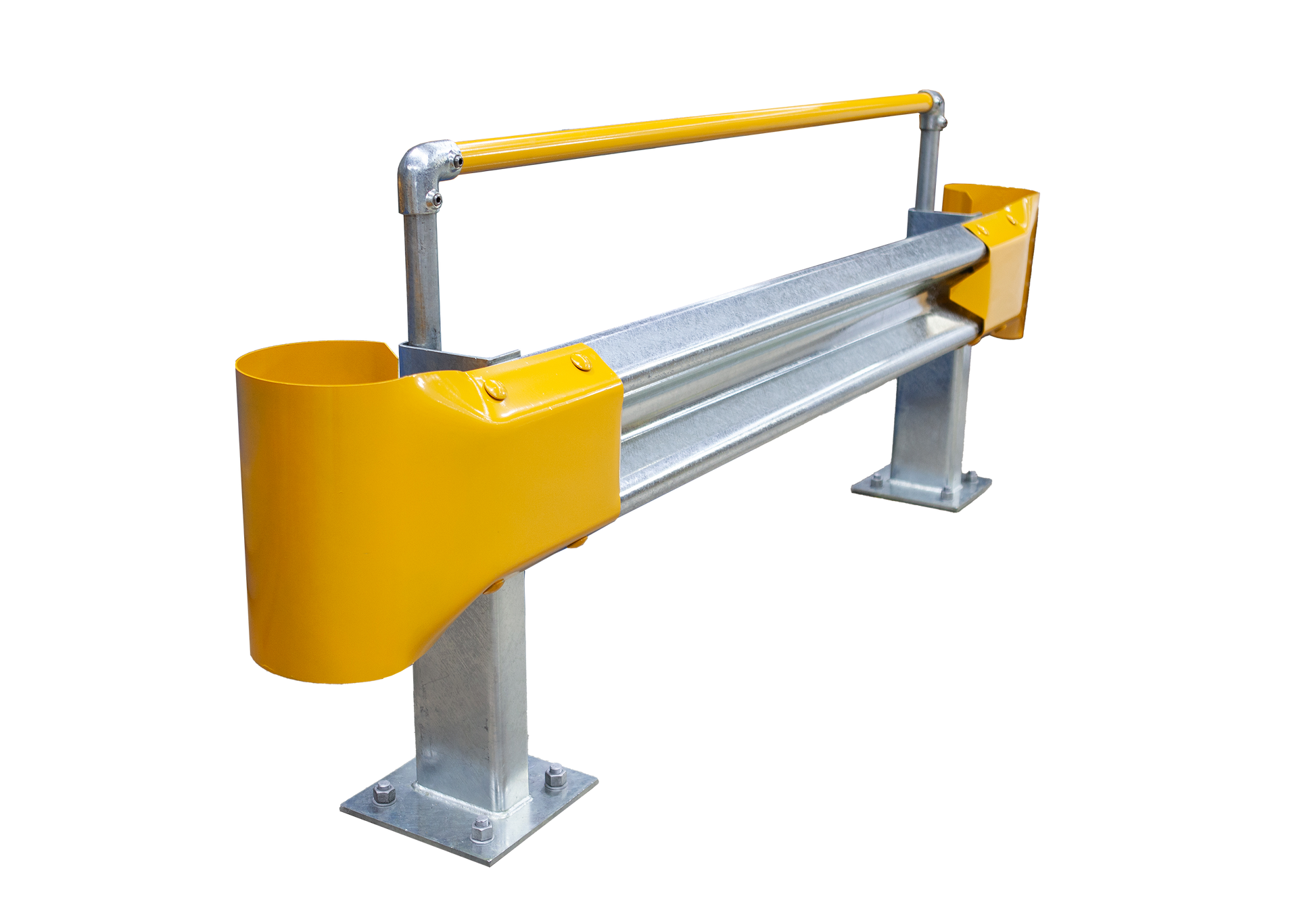 2m Guardrail kit with yellow bullnoses and handrail