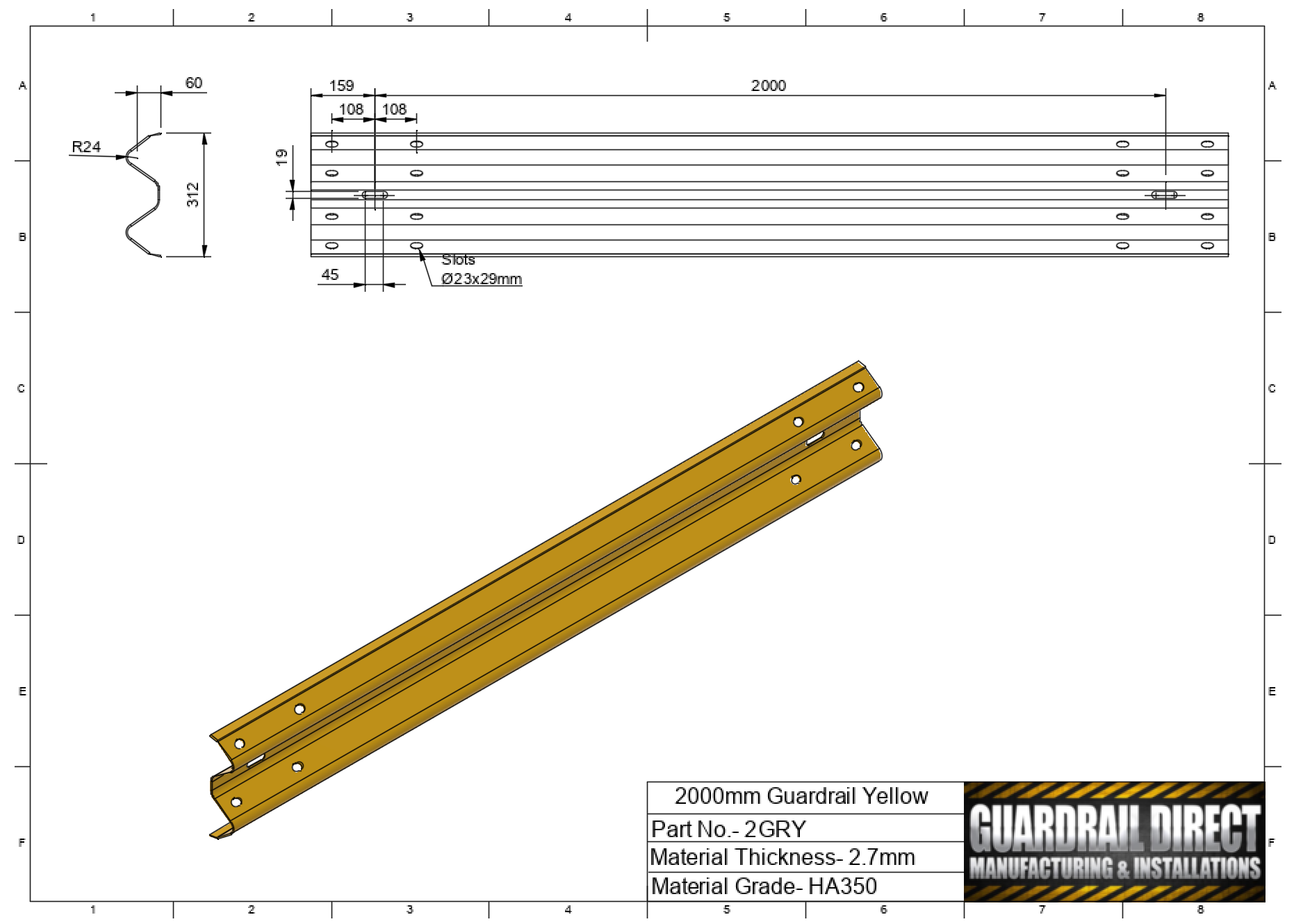 2000mm Guardrail Yellow