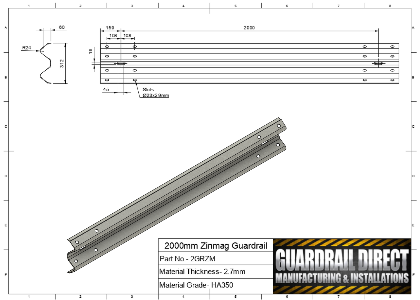 2000mm Zinmag Guardrail