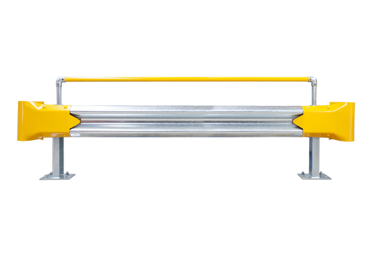 2.5m Guardrail kit with yellow bullnoses and handrail