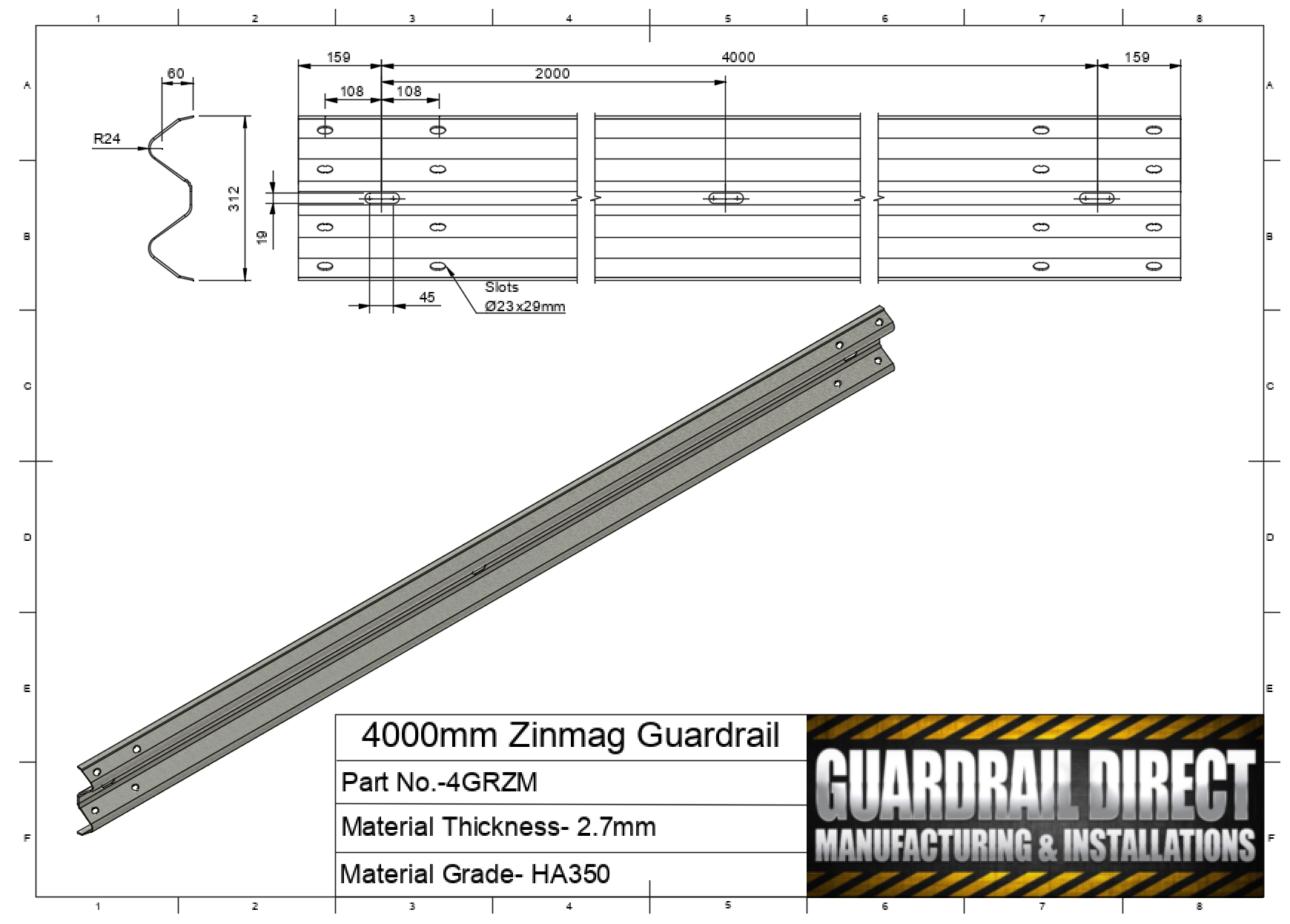 4000mm Zinmag Guardrail