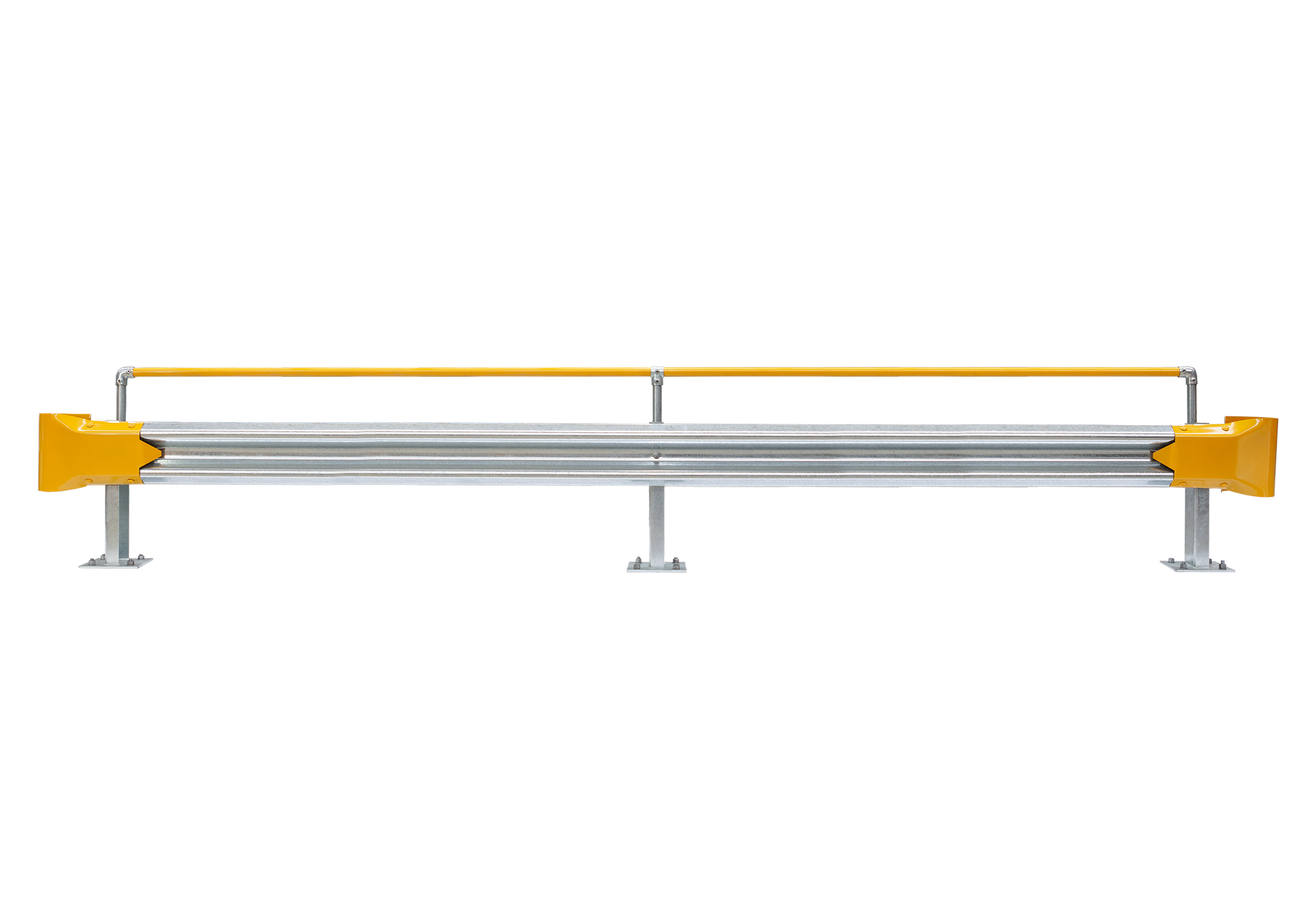 5m Guardrail kit with yellow bullnoses and handrail