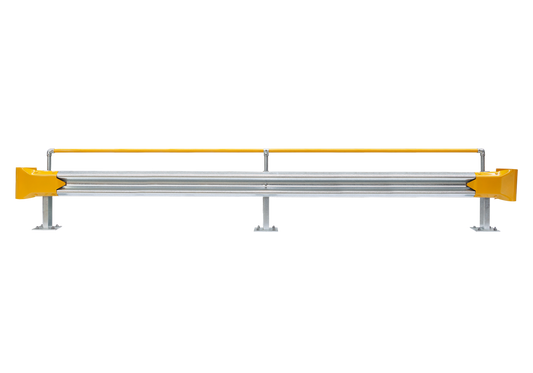 5m Guardrail kit with yellow bullnoses and handrail