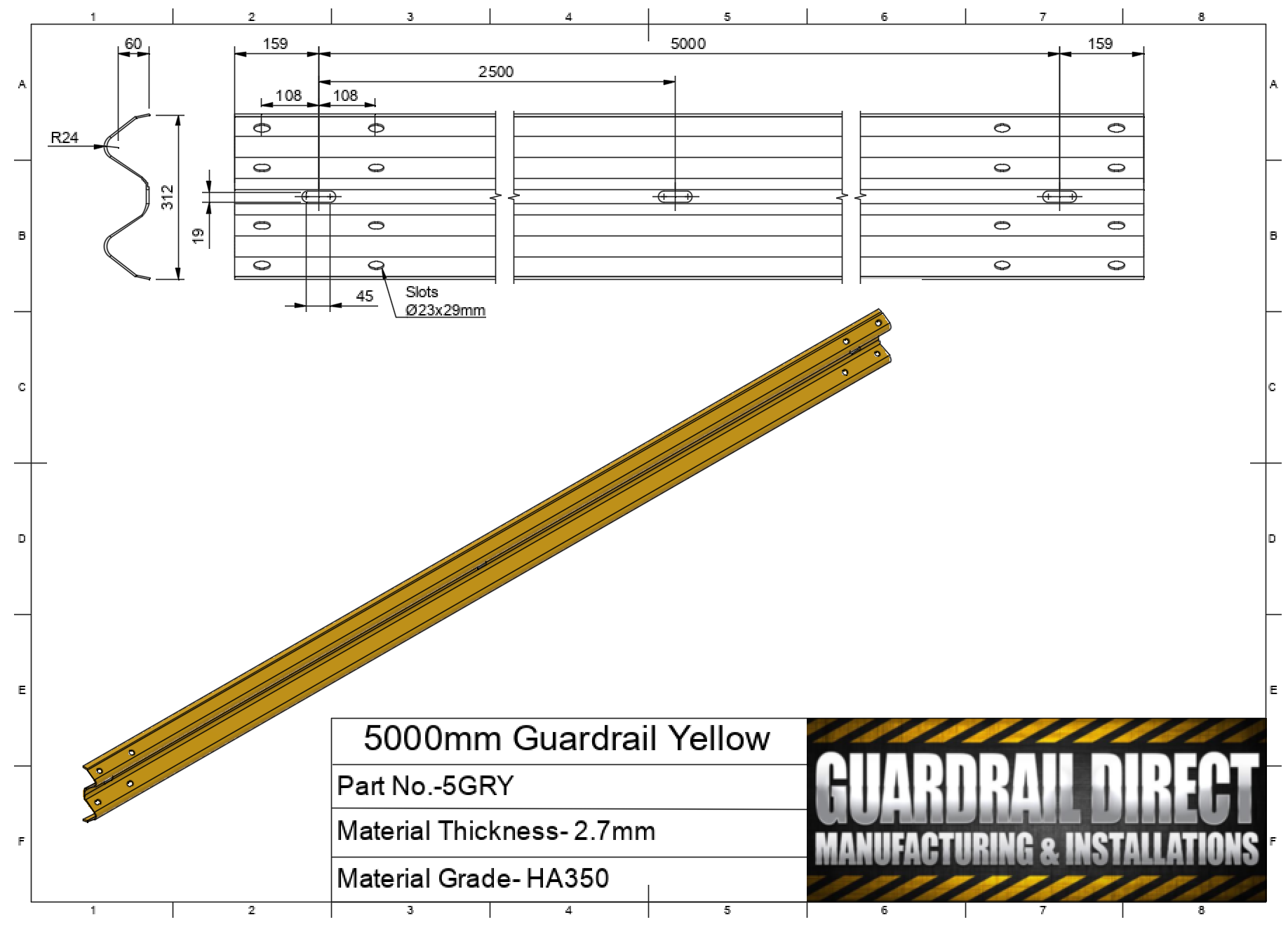 5000mm Guardrail Yellow