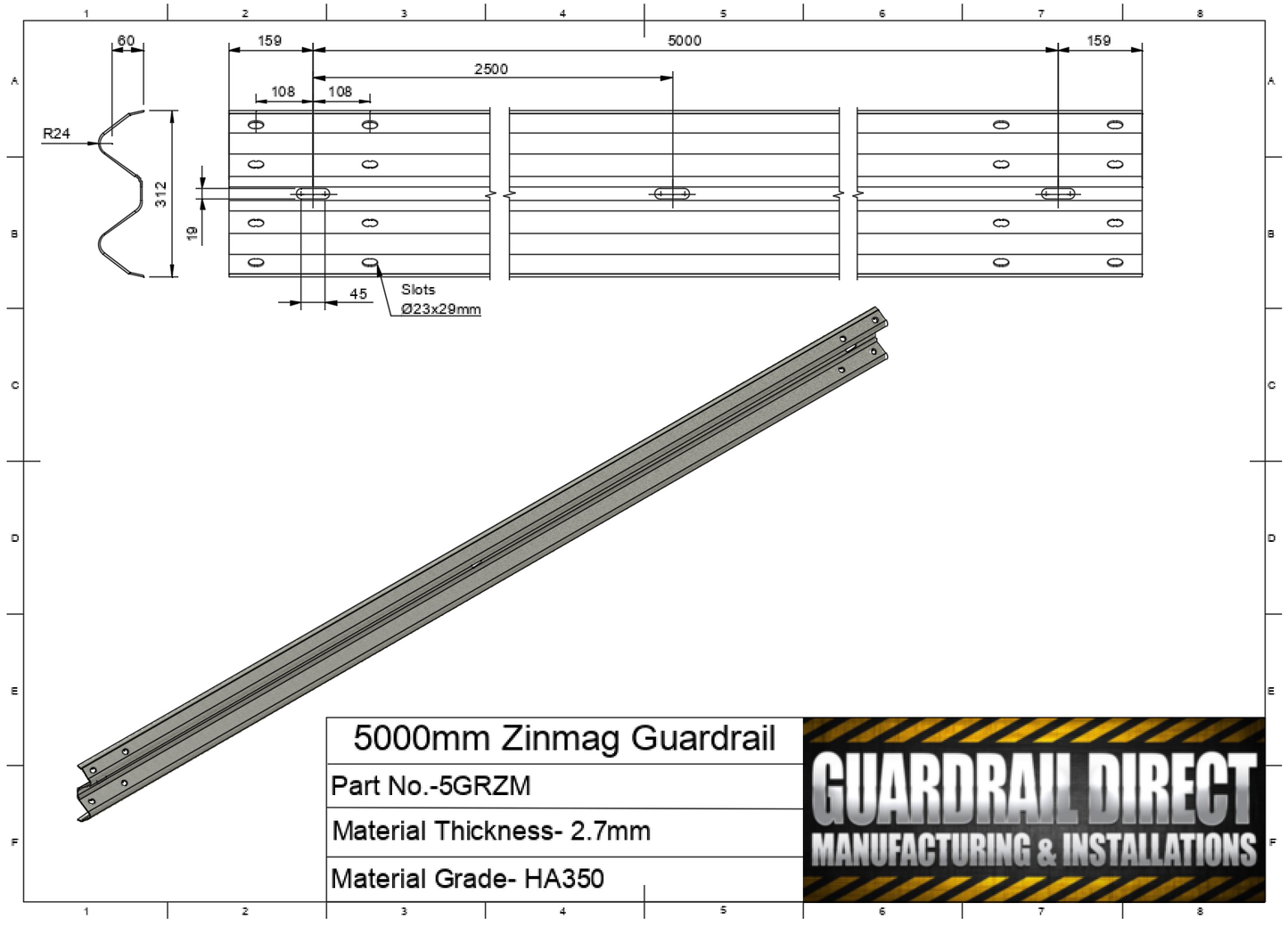 5000mm Zinmag Guardrail