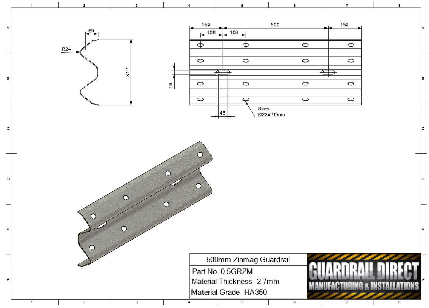 500mm Zinmag Guardrail