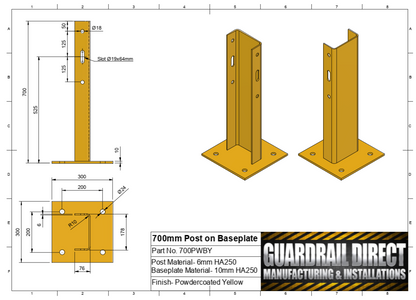 700mm Post on Baseplate Yellow