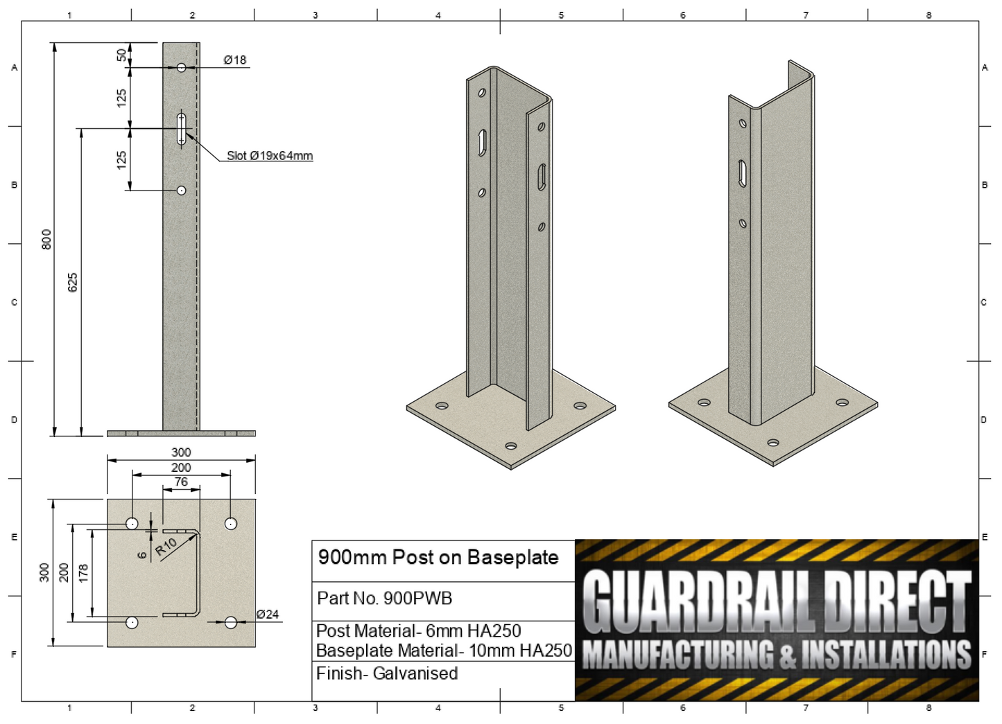 900mm Post on Baseplate
