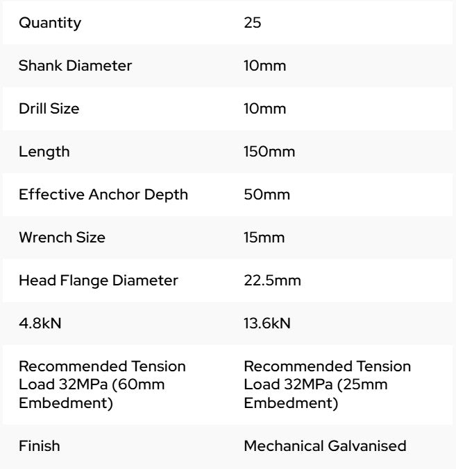 M10 x 150mm Masonry Anchor Screw Flange Head